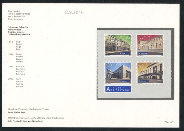 2016 - SVIZZERA - LOTTO/38028F - STAZIONI FERROVIARIE 4v. - NUOVI - FOLDER