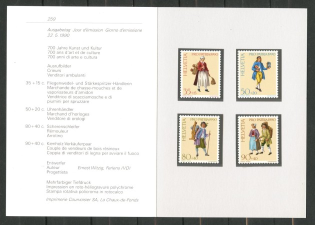 1990 - SVIZZERA - LOTTO/43416F - PRO PATRIA 4v. NUOVI SU FOLDER DELLE POSTE
