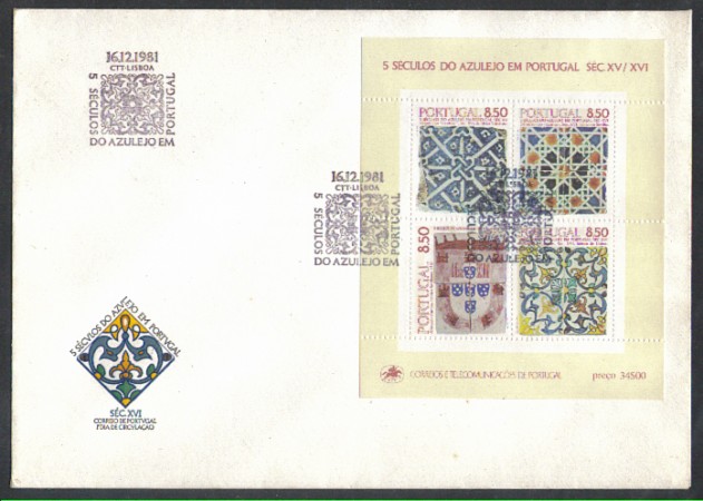 1981 - LOTTO/PORBF34FD - PORTOGALLO - MAIOLICHE FOGLIETTO - FDC