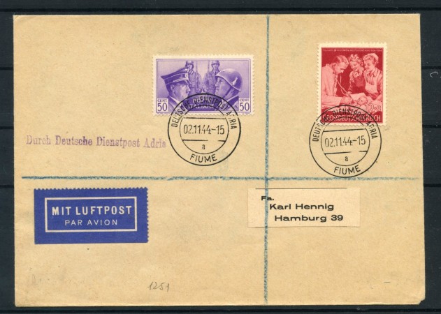 1944 - FIUME - LOTTO/43221 - BUSTA DA FIUME PER AMBURGO CON AFFRANCATURA ITALO/TEDESCA