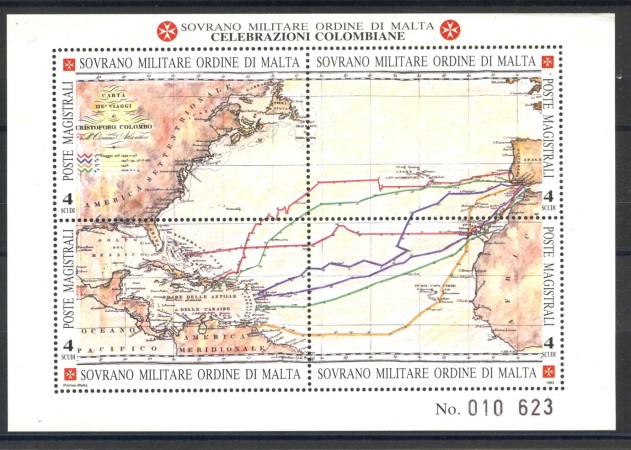 1992 - SOVRANO MILITARE DI MALTA - LOTTO/39235F - SCOPERTA AMERICA -  FOGLIETTO NUOVO