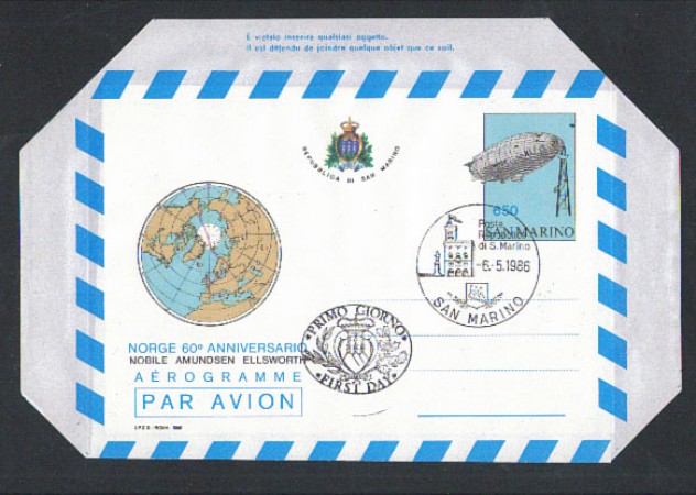 1986 - LOTTO/2488 - S.MARINO - AEROGRAMMA DIRIGIBILE NORGE ANNUL