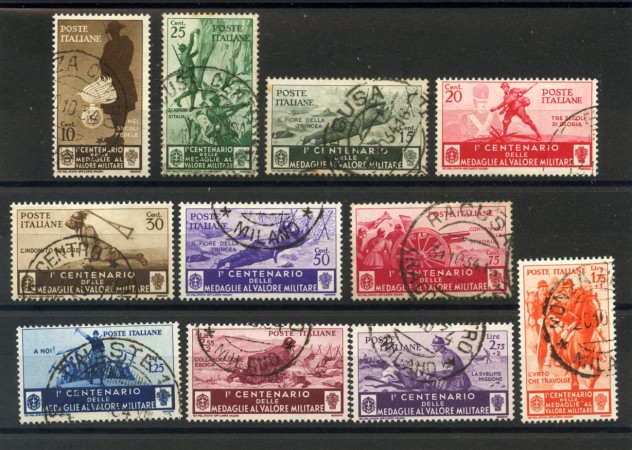 1934 - LOTTO/37993 - REGNO - MEDAGLIE AL VALORE 11v. - USATI