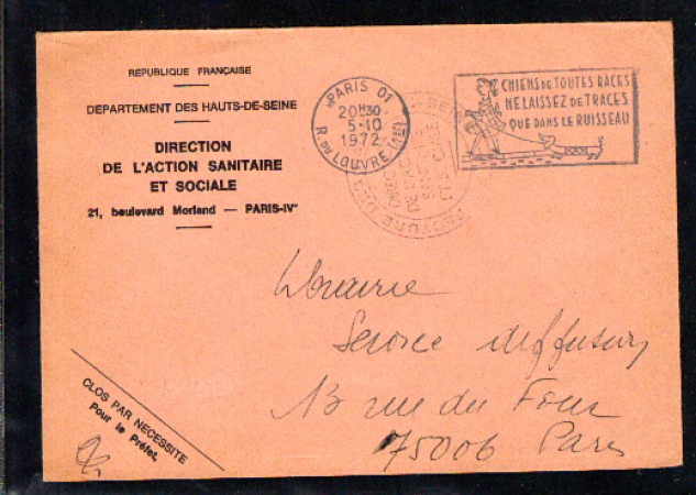 1972 - LOTTO/11453 - FRANCIA - ANNULLO A TARGHETTA CANI DI TUTTE LE RAZZE - SU BUSTA