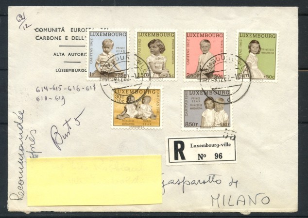 1962 - LUSSEMBURGO - CARITAS PRO INFANZIA 6v. BUSTA RACCOMANDATA - LOTTO/25076