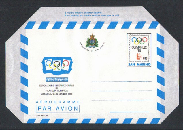 1985 - LOTTO/2485 - S.MARINO - AEROGRAMMA OLIMPHILEX 85 - NUOVO