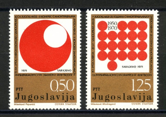 1971 - JUGOSLAVIA - AUTOGESTIONE 2v. NUOVI - LOTTO/34791