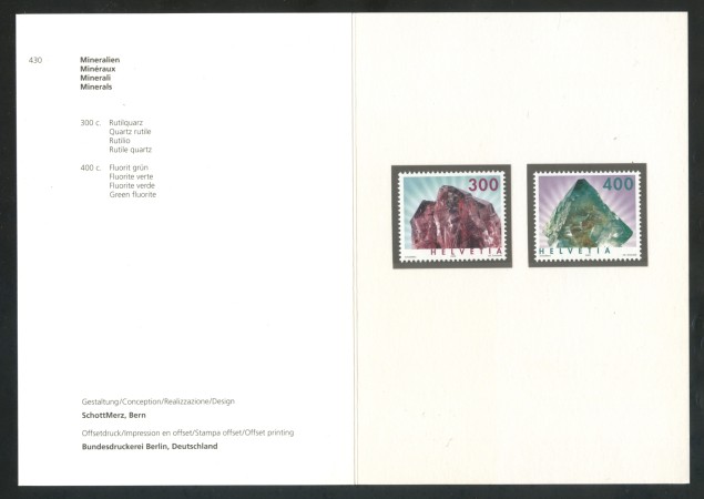2003 - SVIZZERA - MINERALI 2v. - NUOVI - FOLDER - LOTTO/37406F