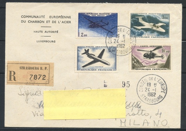 1962 - FRANCIA - POSTA AEREA 4v. SU BUSTA RACCOMANDATA - LOTTO/25116