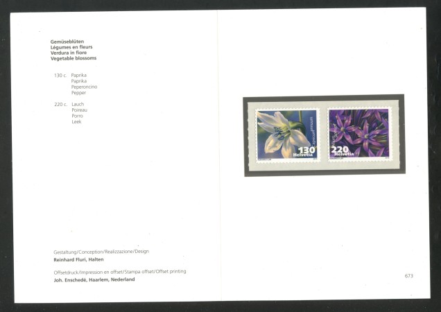 2013 - SVIZZERA - LOTTO/37833F - VERDURE IN FIORE 2v. - NUOVI - FOLDER