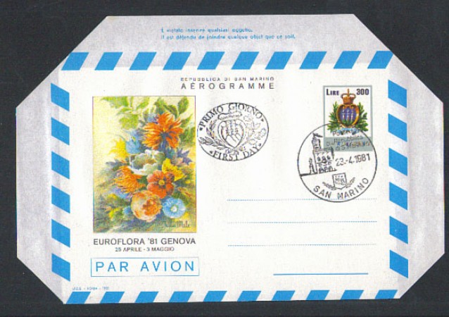 1981 - LOTTO/2480 - S.MARINO - AEROGRAMMA EUROFLORA - ANNULLO FD