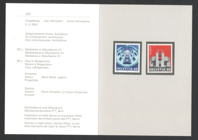 1993 - SVIZZERA - LOTTO/43452F -  EUROPA ARTE CONTEMPORANEA 2v. - NUOVI - FOLDER
