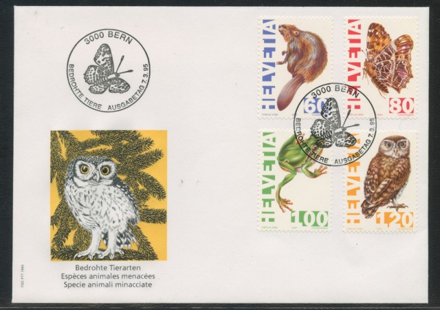 1995 - LOTTO/24589 - SVIZZERA - SPECIE DI ANIMALI IN ESTINZIONE 4v. - BUSTA FDC