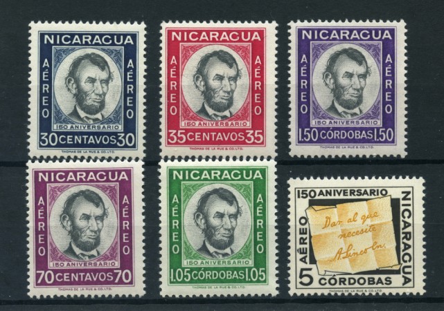 1959 - LOTTO/22913A - NICARAGUA - ABRAMO LINCON 5v. P/Aerea  - NUOVI