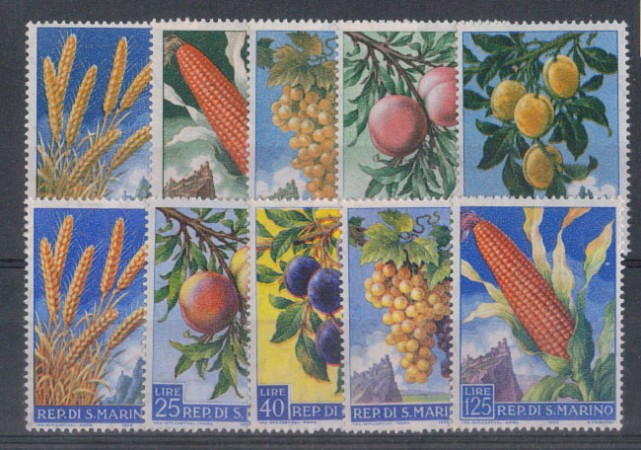 1958 - LOTTO/7855 - SAN MARINO - FRUTTA e AGRICOLI 10v. NUOVI