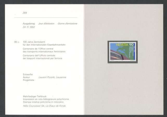 1992 - SVIZZERA - LOTTO/43446F - CENTENARIO UFFICIO TRASPORTI - FOLDER