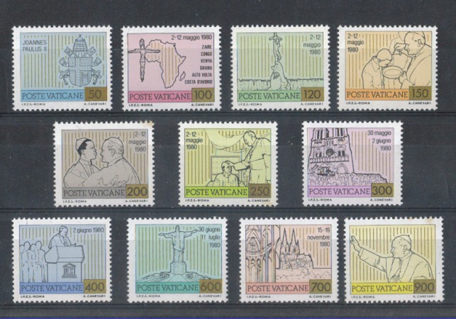 1981 - LOTTO/5821 - VATICANO - I VIAGGI DEL PAPA 11v.