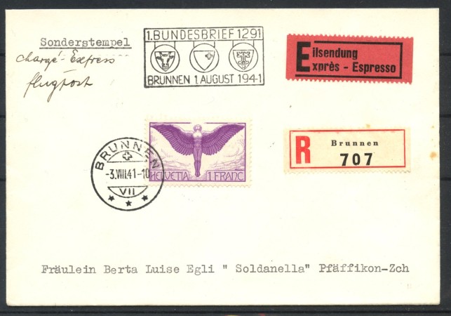 1941 - SVIZZERA - LOTTO/41688 - GIORNATA DELLA LETTERA BUSTA VIA AEREA