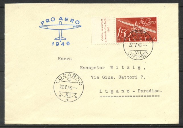 1946 - SVIZZERA - LOTTO/40683 - VOLO PRO AEREO  BUSTA CON ANNULLO FDC