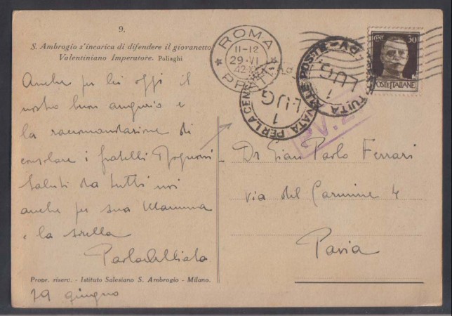 ROMA - 1942 - LOTTO/312  - CARTOLINA S.AMBROGIO