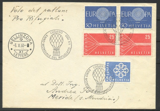 1960 - SVIZZERA - LOTTO/40688 - ANNO MONDIALE RIFUGIATO TRASPORTO IN PALLONE
