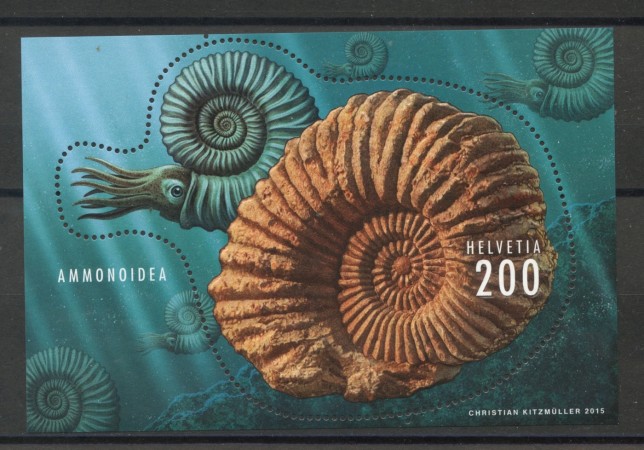2015 - SVIZZERA - LOTTO/37875 - AMMONITE FOSSILE  - FOGLIETTO - NUOVO