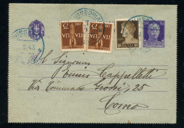 1945 - LUOGOTENENZA - LOTTO/24697 - BIGLIETTO POSTALE DA NISSORIA A COMO