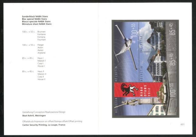 2012 - SVIZZERA - LOTTO/37811F - NABA STANS FOGLIETTO - NUOVO - FOLDER