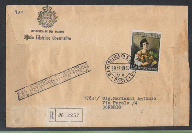 1960 - LOTTO/5672Z - SAN MARINO - CARAVAGGIO - FDC