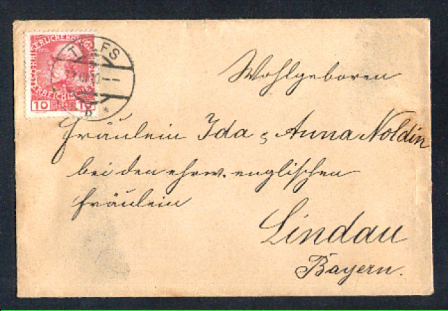 1910 - LOTTO/10787 - AUSTRIA - 10 H. F.GIUSEPPE SU BUSTA DA TELFS