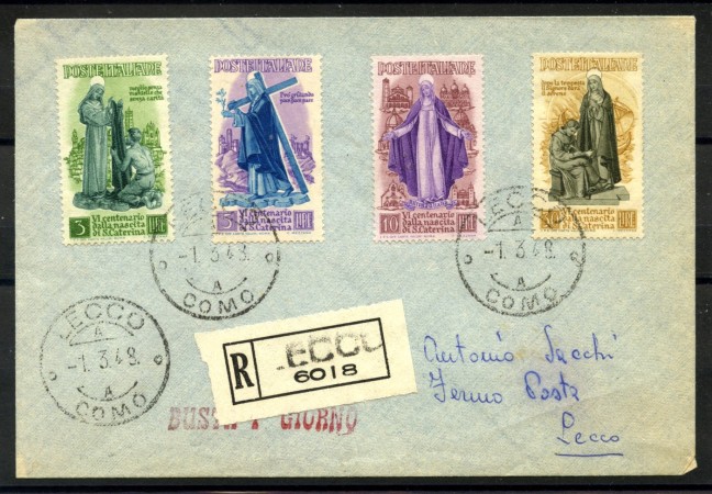 1948 - REPUBBLICA - LOTTO/40303 - SANTA CATERINA 4v. - BUSTA FDC