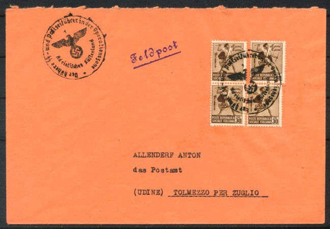 1944 - REPUBBLICA SOCIALE - LOTTO/40154 - FELDPOST BUSTA PER TOLMEZZO ANNULLO TEDESCO