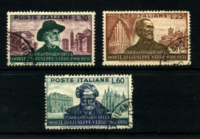 1951 - REPUBBLICA - LOTTO/47411 - GIUSEPPE VERDI 3v. - USATI