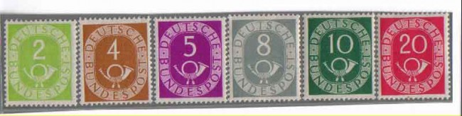 1951 - LOTTO/3759 - GERMANIA FEDERALE - CORNO DI POSTA 6v.
