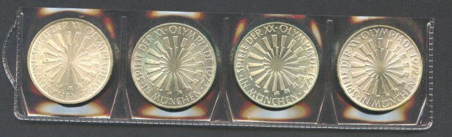 1972 - GERMANIA - LOTTO/42770 - 5° EMISSIONE OLIMPIADI SERIE COMPLETA DI 10 MARCHI ARGENTO