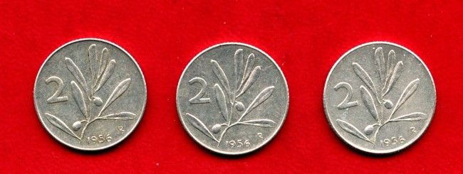 1956 - REPUBBLICA - LOTTO/M43027 - INSIEME DI 3 MONETE DA 2 LIRE 