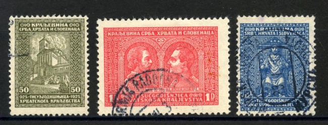 1929 - JUGOSLAVIA - MILLENARIO REGNO CROATO 3v. - USATI - LOTTO/33708