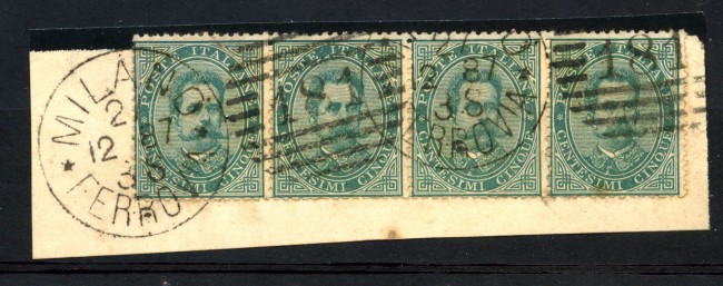 1879 - REGNO - 5 cent. VERDE UMBERO I° - STRISCIA DI 4 SU FRAMMENTO - LOTTO/26423
