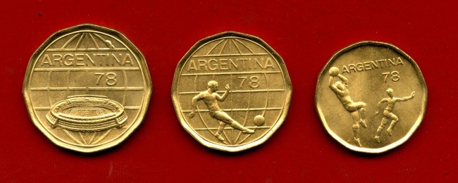 1978 - ARGENTINA - LOTTO/M47474 - MONDIALI DI CALCIO 3 MONETE FIOR DI CONIO