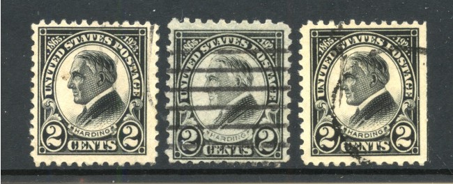 1923 - STATI UNITI - LOTTO/42412 - 2 CENT. HARDING - INSIEME DI 3 FRANCOBOLLI USATI