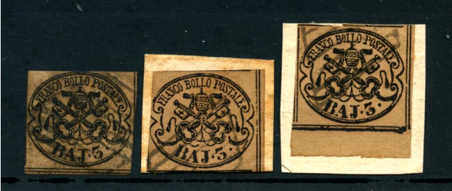 STATO PONTIFICIO - 1852 - LOTTO/23436 - 3 BAJ BISTRO ARANCIO - 3 ESEMPLARI USATI