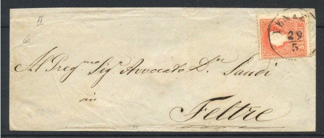 1861 - LOMBARDO VENETO - LOTTO/41033 - 5 SOLDI DA VENEZIA PER FELTRE