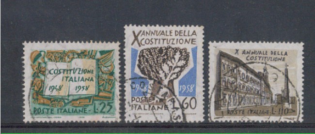 1958 - LOTTO/6330U - REPUBBLICA - COSTITUZIONE 3v. USATI