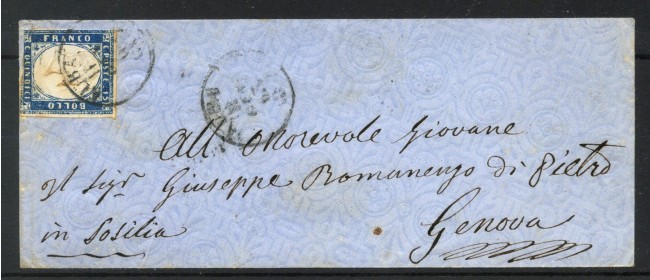 1863 - REGNO - LOTTO/40776 - 15 CENTESIMI AZZURRO SCURO SU BUSTA PER GENOVA
