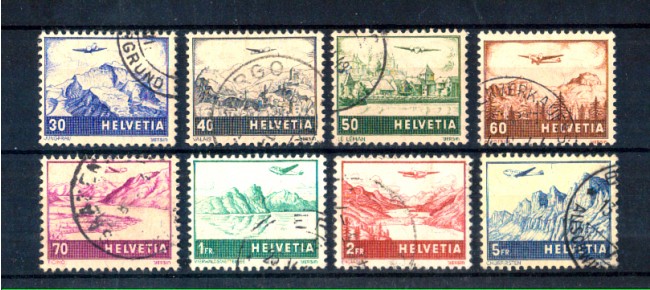 1941 - LOTTO/10658CPU - SVIZZERA - POSTA AEREA VEDUTE E AEREO 8v. - USATI