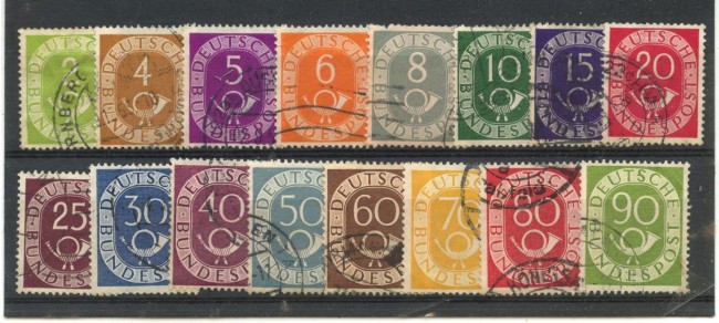 1951 -  GERMANIA FEDERALE - LOTTO/ 48036 - CIFRE E CORNO DI POSTA  16 v.  USATI