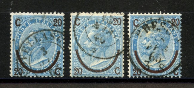 1865 - REGNO - LOTTO/39958 -  20 su 15 cent.  - INSIEME DEI TRE VALORI - USATI