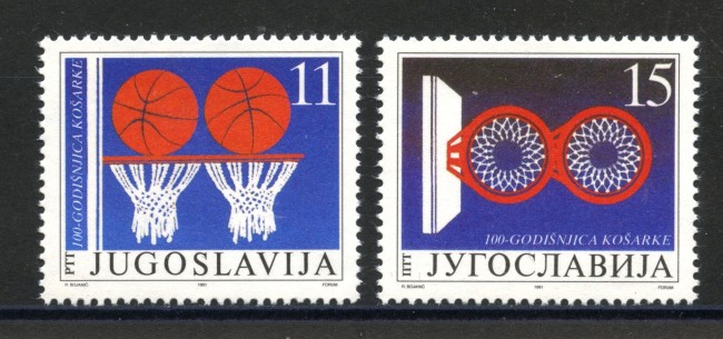 1991 - JUGOSLAVIA - LOTTO/38571 - CENTENARIO DEL BASKET - 2v. - NUOVI