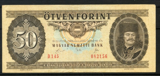 1989 - UNGHERIA - LOTTO/48597 - 50 FORINT PRINCIPE RAKOCZI