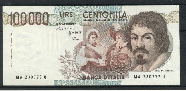 1983 - REPUBBLICA - LOTTO/47904 - 100.000 LIRE CARAVAGGIO FIOR DI STAMPA